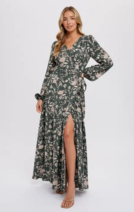 Floral Print Wrap Maxi Dress